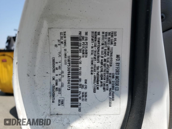 2006 Ford Taurus SE with VIN 1FAFP53U96A104173, listed as a Copart auction lot 59624865 with 145,005 mi miles and Salvage title. Bid and sale history available at DreamBid. Image 13.