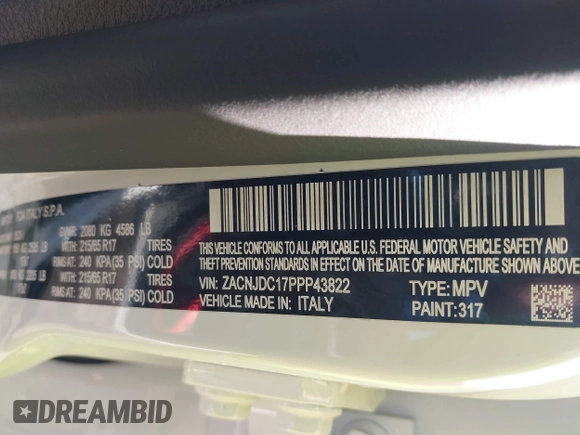 2023 Jeep Renegade Trailhawk with VIN ZACNJDC17PPP43822, listed as a IAAI auction lot 41081187 with 9,256 mi miles and . Bid and sale history available at DreamBid. Image 9.