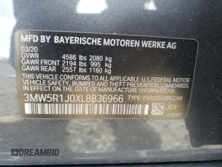 2020 BMW 3 Series 330i with VIN 3MW5R1J0XL8B36966, listed as a Copart auction lot 58501495 with 27,813 mi miles and Salvage title. Bid and sale history available at DreamBid. Image 12.