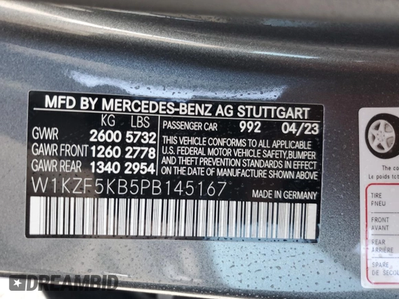 2023 Mercedes-Benz E 450 with VIN W1KZF5KB5PB145167, listed as a Copart auction lot 73649954 with Not Provided miles and Salvage Title. Bid and sale history available at DreamBid. Image 13.