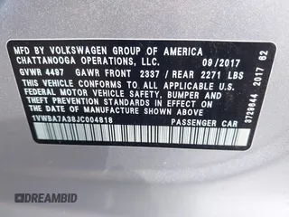 2018 Volkswagen Passat SE z VIN 1VWBA7A38JC004818, wystawiony jako IAAI lot #42205205 z przebiegiem 105 559 mil mil oraz . Historia ofert i sprzedaży dostępna na DreamBid. Obrazek 9.