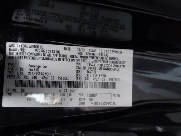 2013 Ford Focus SE with VIN 1FADP3K2XDL296376, listed as a IAAI auction lot 41885580 with 89,615 mi miles. Bid and sale history available at carsss.com. Image 9.