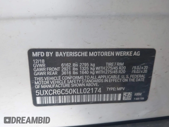 2019 BMW X5 xDrive40i с VIN 5UXCR6C50KLL02174, выставлен на аукционе IAAI как лот 42543971 с пробегом 126 989 миль миль и . История ставок и продаж доступна на DreamBid. Изображение 9.