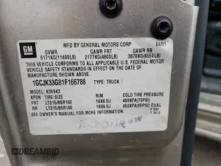 2001 Chevrolet Silverado 3500 LS with VIN 1GCJK33G81F166788, listed as a Copart auction lot 43693315 with 428,170 mi miles and Salvage Title. Bid and sale history available at carsss.com. Image 12.