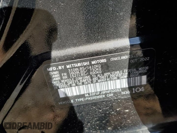 2023 Mitsubishi Mirage ES z VIN ML32FUFJ9PHF02053, wystawiony jako Copart lot #50418915 z przebiegiem 22 613 mil mil oraz Szkoda całkowita • Salvage title. Historia ofert i sprzedaży dostępna na DreamBid. Obrazek 13.
