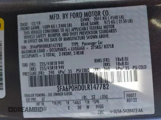 2020 Ford Fusion SE with VIN 3FA6P0HD0LR147782, listed as a IAAI auction lot 41801234 with 46,471 mi miles. Bid and sale history available at carsss.com. Image 9.