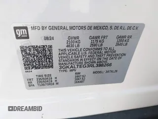 2024 GMC Terrain SLE with VIN 3GKALTEG3RL388266, listed as a IAAI auction lot 42582525 with 12,569 mi miles and . Bid and sale history available at DreamBid. Image 9.