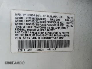 2015 Honda Pilot EX-L z VIN 5FNYF3H77FB007042, wystawiony jako Copart lot #60122705 z przebiegiem 183 727 mil mil oraz Szkoda całkowita • Salvage title. Historia ofert i sprzedaży dostępna na DreamBid. Obrazek 14.