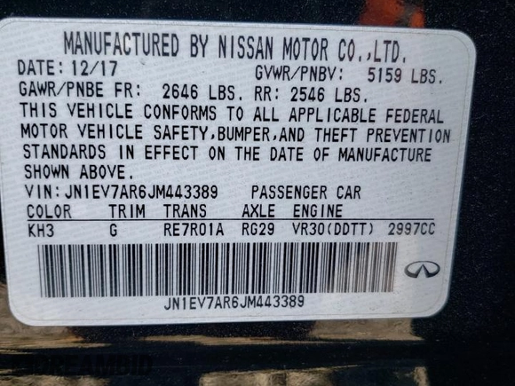 2018 Infiniti Q50 Luxe with VIN JN1EV7AR6JM443389, listed as a Copart auction lot 53515455 with 132,762 mi miles and Clean title. Bid and sale history available at DreamBid. Image 12.