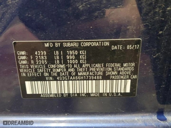 2017 Subaru Impreza with VIN 4S3GTAA66H1739488, listed as a Copart auction lot 78128054 with 60,605 mi miles and Salvage Title. Bid and sale history available at carsss.com. Image 13.