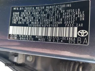 2016 Toyota Corolla L with VIN 5YFBURHE4GP481680, listed as a IAAI auction lot 42264002 with 125,550 mi miles and . Bid and sale history available at DreamBid. Image 9.