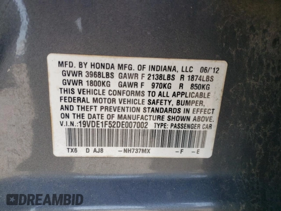2013 Acura ILX Premium Pkg with VIN 19VDE1F52DE007002, listed as a Copart auction lot 50319175 with 211,008 mi miles and Salvage Title. Bid and sale history available at carsss.com. Image 12.