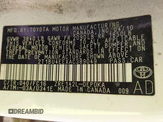 2010 Toyota Corolla with VIN 2T1BU4EEXAC389049, listed as a IAAI auction lot 41945303 with Not Provided miles and . Bid and sale history available at DreamBid. Image 9.