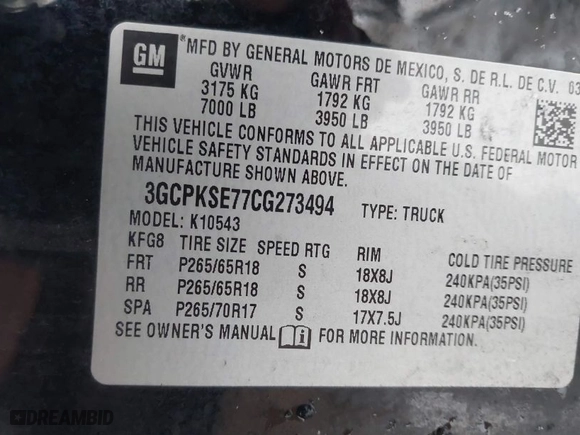 2012 Chevrolet Silverado 1500 LT with VIN 3GCPKSE77CG273494, listed as a IAAI auction lot 41572875 with 1 mi miles. Bid and sale history available at carsss.com. Image 9.