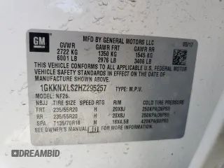 2017 GMC Acadia Denali with VIN 1GKKNXLS2HZ295257, listed as a Copart auction lot 57879415 with 76,953 mi miles and Salvage title. Bid and sale history available at DreamBid. Image 13.