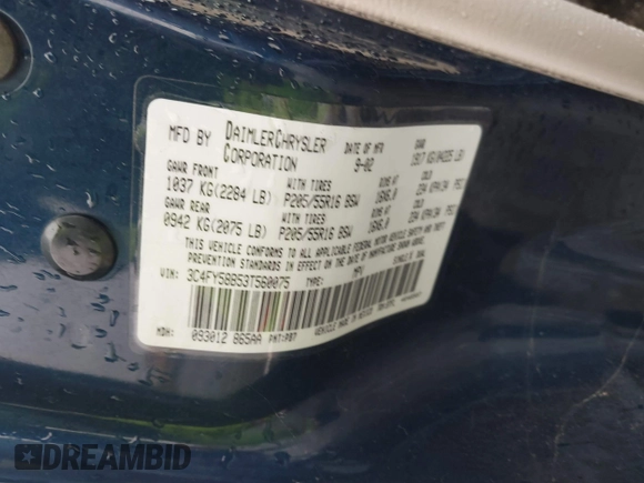 2003 Chrysler PT Cruiser Touring with VIN 3C4FY58B53T560075, listed as a IAAI auction lot 41714162 with 134,578 mi miles. Bid and sale history available at carsss.com. Image 9.
