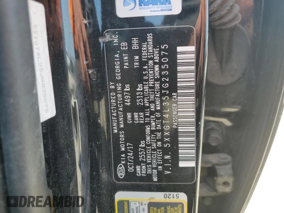 2018 Kia Optima S with VIN 5XXGT4L35JG235075, listed as a Copart auction lot 60604425 with 95,705 mi miles and Salvage title. Bid and sale history available at DreamBid. Image 12.
