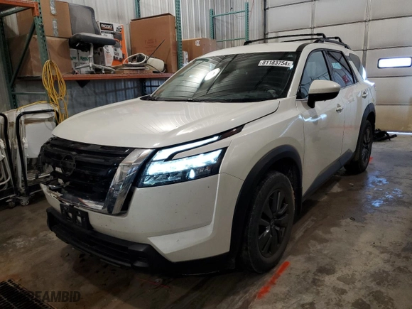 2023 Nissan Pathfinder SV with VIN 5N1DR3BC2PC214038, listed as a Copart auction lot 81183754 with 29,961 mi miles and Salvage Title. Bid and sale history available at carsss.com. Image 1.