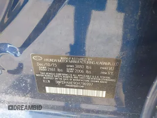 2016 Hyundai Elantra SE with VIN 5NPDH4AE9GH796997, listed as a IAAI auction lot 42185019 with 85,448 mi miles and . Bid and sale history available at DreamBid. Image 9.