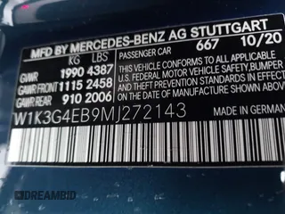 2021 Mercedes-Benz A 220 with VIN W1K3G4EB9MJ272143, listed as a IAAI auction lot 41568057 with 36,733 mi miles and . Bid and sale history available at DreamBid. Image 9.