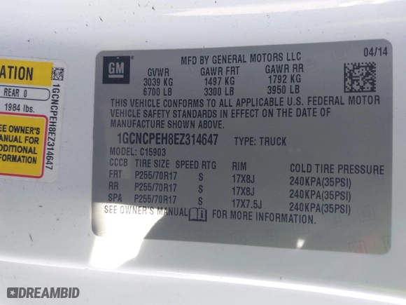 2014 Chevrolet Silverado 1500 Work Truck with VIN 1GCNCPEH8EZ314647, listed as a IAAI auction lot 41432985 with 138,022 mi miles. Bid and sale history available at carsss.com. Image 9.
