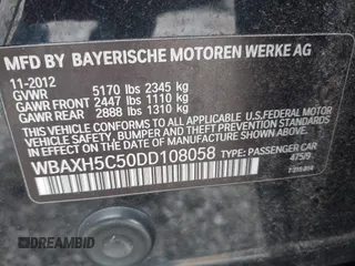 2013 BMW 5 Series 528i xDrive with VIN WBAXH5C50DD108058, listed as a IAAI auction lot 41874340 with 146,054 mi miles. Bid and sale history available at carsss.com. Image 9.