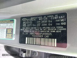 2023 Hyundai Elantra Limited with VIN KMHLP4AGXPU494605, listed as a IAAI auction lot 40786198 with 33,601 mi miles. Bid and sale history available at carsss.com. Image 9.