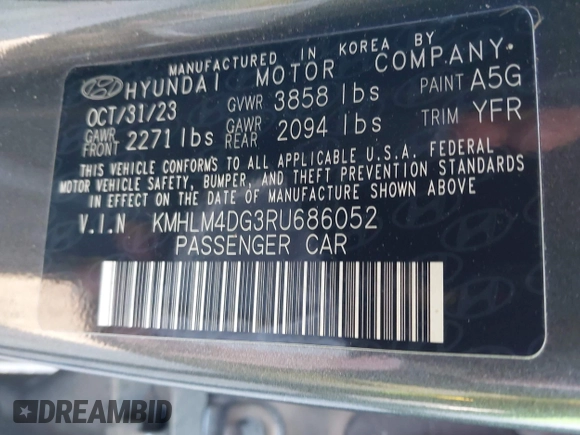 2024 Hyundai Elantra SEL with VIN KMHLM4DG3RU686052, listed as a IAAI auction lot 41322384 with 11,228 mi miles. Bid and sale history available at carsss.com. Image 9.