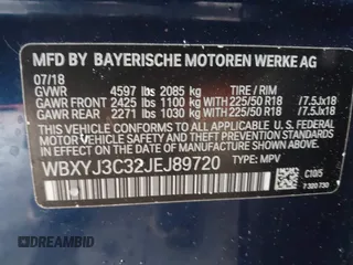 2018 BMW X2 sDrive28i z VIN WBXYJ3C32JEJ89720, wystawiony jako IAAI lot #42084636 z przebiegiem 102 269 mil mil oraz . Historia ofert i sprzedaży dostępna na DreamBid. Obrazek 9.