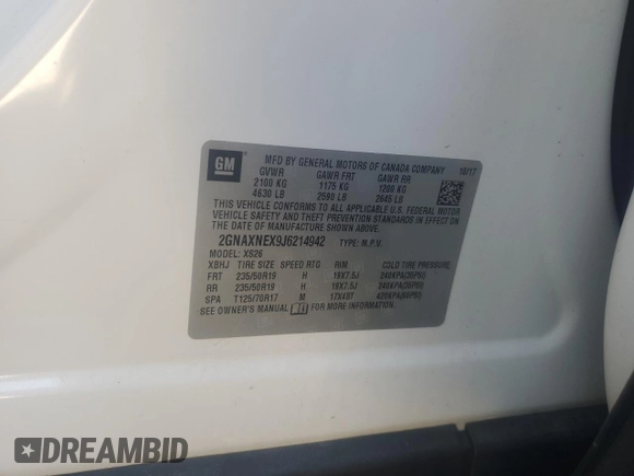2018 Chevrolet Equinox Premier with VIN 2GNAXNEX9J6214942, listed as a Copart auction lot 46586005 with 103,178 mi miles and Salvage Title. Bid and sale history available at carsss.com. Image 13.