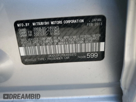 2013 Mitsubishi Lancer ES with VIN JA32U2FU7DU023372, listed as a Copart auction lot 67899084 with 110,567 mi miles and Salvage Title. Bid and sale history available at carsss.com. Image 12.