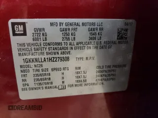 2017 GMC Acadia SLE z VIN 1GKKNLLA1HZ279308, wystawiony jako Copart lot #55702685 z przebiegiem 181 135 mil mil oraz Czysty tytuł • Clean title. Historia ofert i sprzedaży dostępna na DreamBid. Obrazek 13.