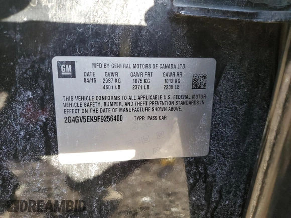 2015 Buick Regal z VIN 2G4GV5EK9F9256400, wystawiony jako Copart lot #48145195 z przebiegiem 108 352 mil mil oraz Szkoda całkowita • Salvage title. Historia ofert i sprzedaży dostępna na DreamBid. Obrazek 13.