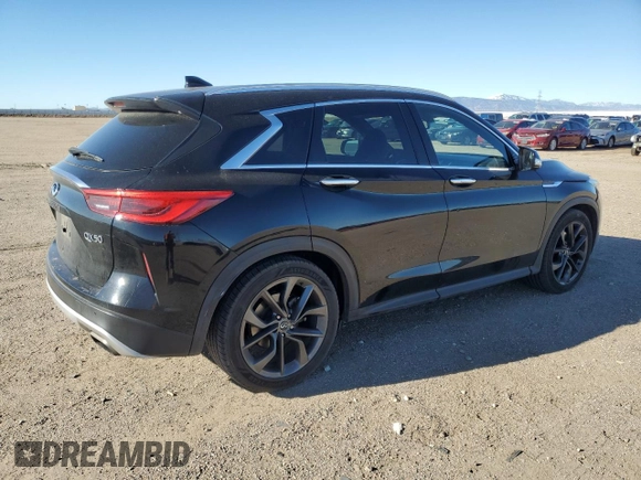 2019 Infiniti QX50 Essential with VIN 3PCAJ5M31KF133096, listed as a Copart auction lot 50340905 with 77,112 mi miles and Salvage Title. Bid and sale history available at DreamBid. Image 3.
