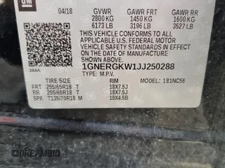 2018 Chevrolet Traverse LT Cloth with VIN 1GNERGKW1JJ250288, listed as a Copart auction lot 54748485 with 122,290 mi miles and Salvage title. Bid and sale history available at DreamBid. Image 12.