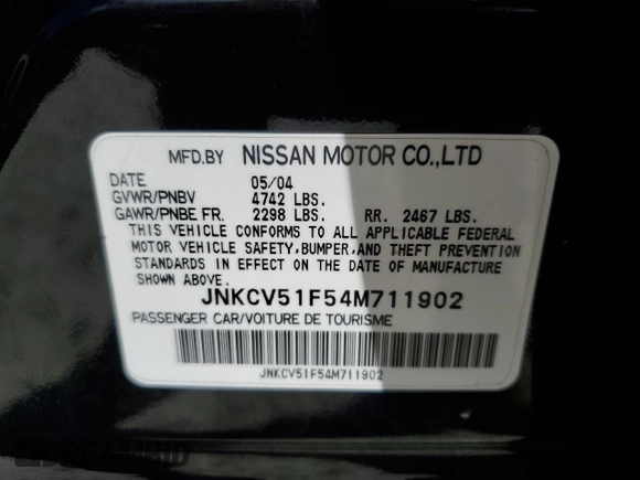2004 Infiniti G35 w/Leather with VIN JNKCV51F54M711902, listed as a Copart auction lot 70869704 with 151,520 mi miles and Salvage Title. Bid and sale history available at DreamBid. Image 14.