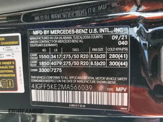 2021 Mercedes-Benz GLS with VIN 4JGFF5KE2MA566039, listed as a Copart auction lot 60915512 with 15,746 mi miles. Bid and sale history available at carsss.com. Image 10.