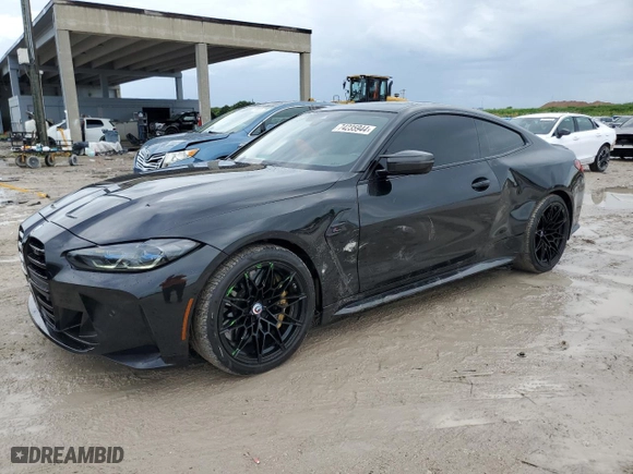 2023 BMW M4 Competition xDrive with VIN WBS43AZ01PCL20091, listed as a Copart auction lot 74235944 with NaN miles and Salvage Title. Bid and sale history available at carsss.com. Image 1.