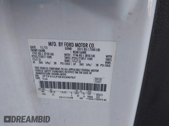 2014 Ford F-150 XL with VIN 1FTFX1CF0EKD06767, listed as a IAAI auction lot 41858009 with 352,658 mi miles. Bid and sale history available at carsss.com. Image 9.