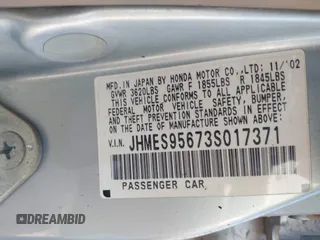 2003 Honda Civic Hybrid with VIN JHMES95673S017371, listed as a IAAI auction lot 41893086 with 1 mi miles. Bid and sale history available at carsss.com. Image 9.
