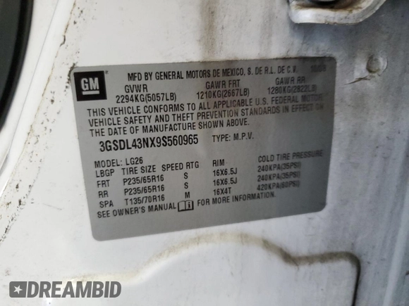 2009 Saturn VUE XE z VIN 3GSDL43NX9S560965, wystawiony jako Copart lot #81114044 z przebiegiem 104 862 mil mil oraz Szkody całkowita. Historia ofert i sprzedaży dostępna na DreamBid. Obrazek 13.