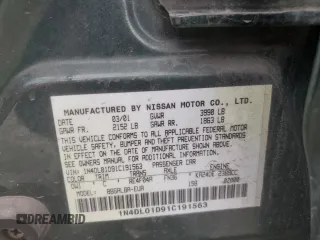 2001 Nissan Altima GXE with VIN 1N4DL01D91C191563, listed as a Copart auction lot 43820225 with 146,353 mi miles and Salvage Title. Bid and sale history available at carsss.com. Image 12.