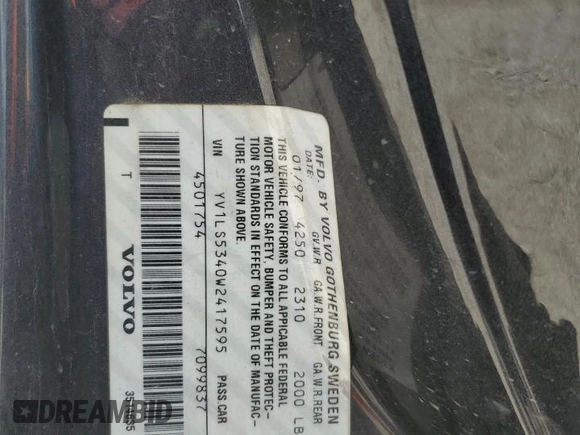 1998 Volvo S70 z VIN YV1LS5340W2417595, wystawiony jako Copart lot #58514365 z przebiegiem 128 166 mil mil oraz Czysty tytuł • Clean title. Historia ofert i sprzedaży dostępna na DreamBid. Obrazek 12.