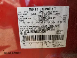 2011 Ford Edge Limited with VIN 2FMDK3KC2BBA01216, listed as a Copart auction lot 60713355 with 185,162 mi miles and Salvage title. Bid and sale history available at DreamBid. Image 13.