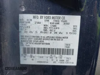 2008 Ford F-150 XLT with VIN 1FTPX14508FB91806, listed as a IAAI auction lot 41928299 with 999,999 mi miles. Bid and sale history available at carsss.com. Image 9.