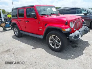 2019 Jeep Wrangler Unlimited Sahara with VIN 1C4HJXEG4KW573157, listed as a IAAI auction lot 42118373 with 105,890 mi miles and . Bid and sale history available at DreamBid. Image 1.