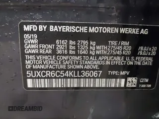 2019 BMW X5 xDrive40i with VIN 5UXCR6C54KLL36067, listed as a IAAI auction lot 41834002 with 54,200 mi miles. Bid and sale history available at carsss.com. Image 9.