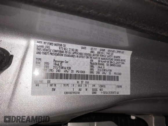 2012 Ford Focus SE with VIN 1FAHP3F26CL207199, listed as a IAAI auction lot 42149458 with 242,158 mi miles. Bid and sale history available at carsss.com. Image 9.
