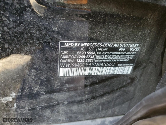 2023 Mercedes-Benz EQB with VIN W1N9M0CB6PN043563, listed as a Copart auction lot 42157045 with NaN miles and Salvage Title. Bid and sale history available at carsss.com. Image 13.