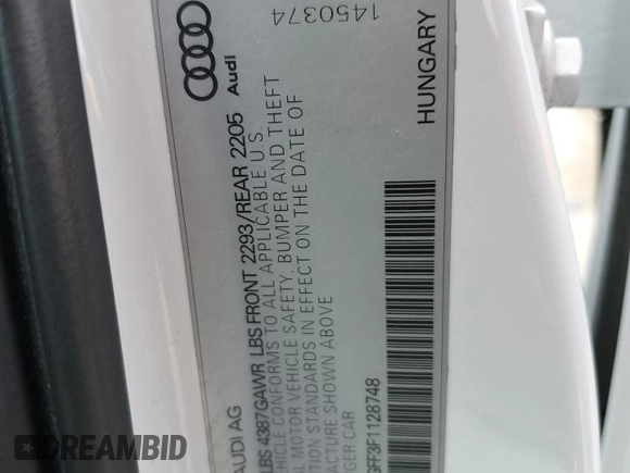 2015 Audi A3 1.8T Premium with VIN WAUACGFF3F1128748, listed as a Copart auction lot 57905583 with 136,682 mi miles. Bid and sale history available at carsss.com. Image 12.